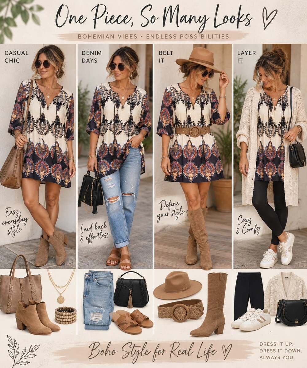 662 Halife Vintage EthnicStyle Printed Tassel Tie Neck Loose Fit Bohemian Medium
